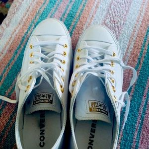 White leather platform converse